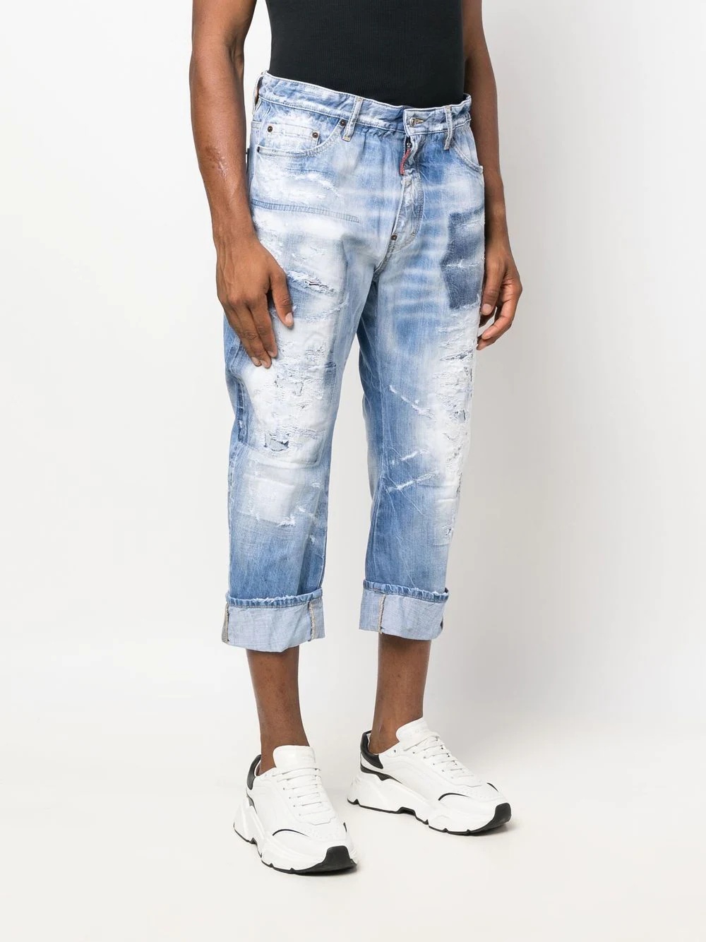 distressed cropped jeans - 3