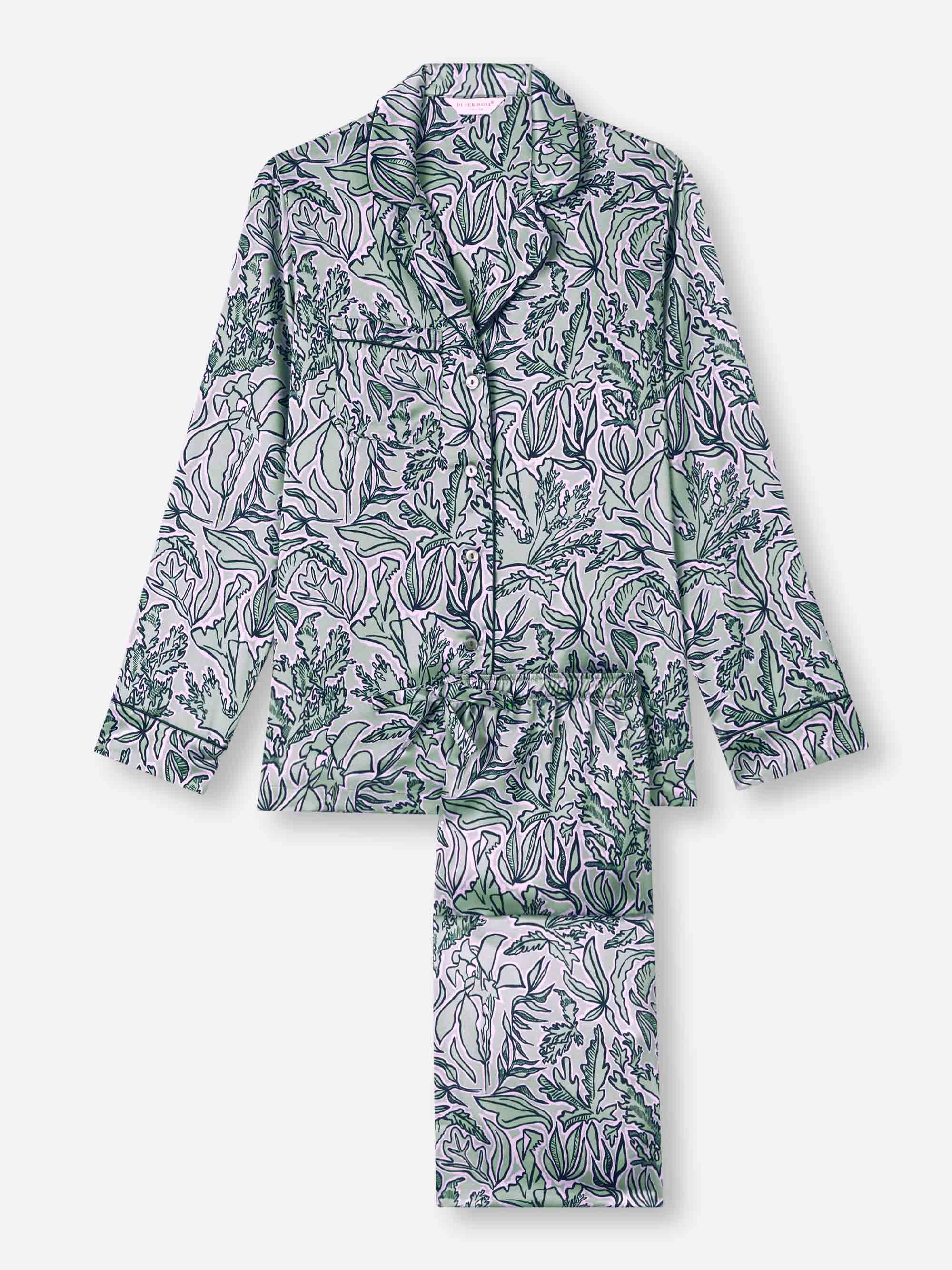 Women's Pajamas Silk Satin Green Sea Kelp Pattern - 3