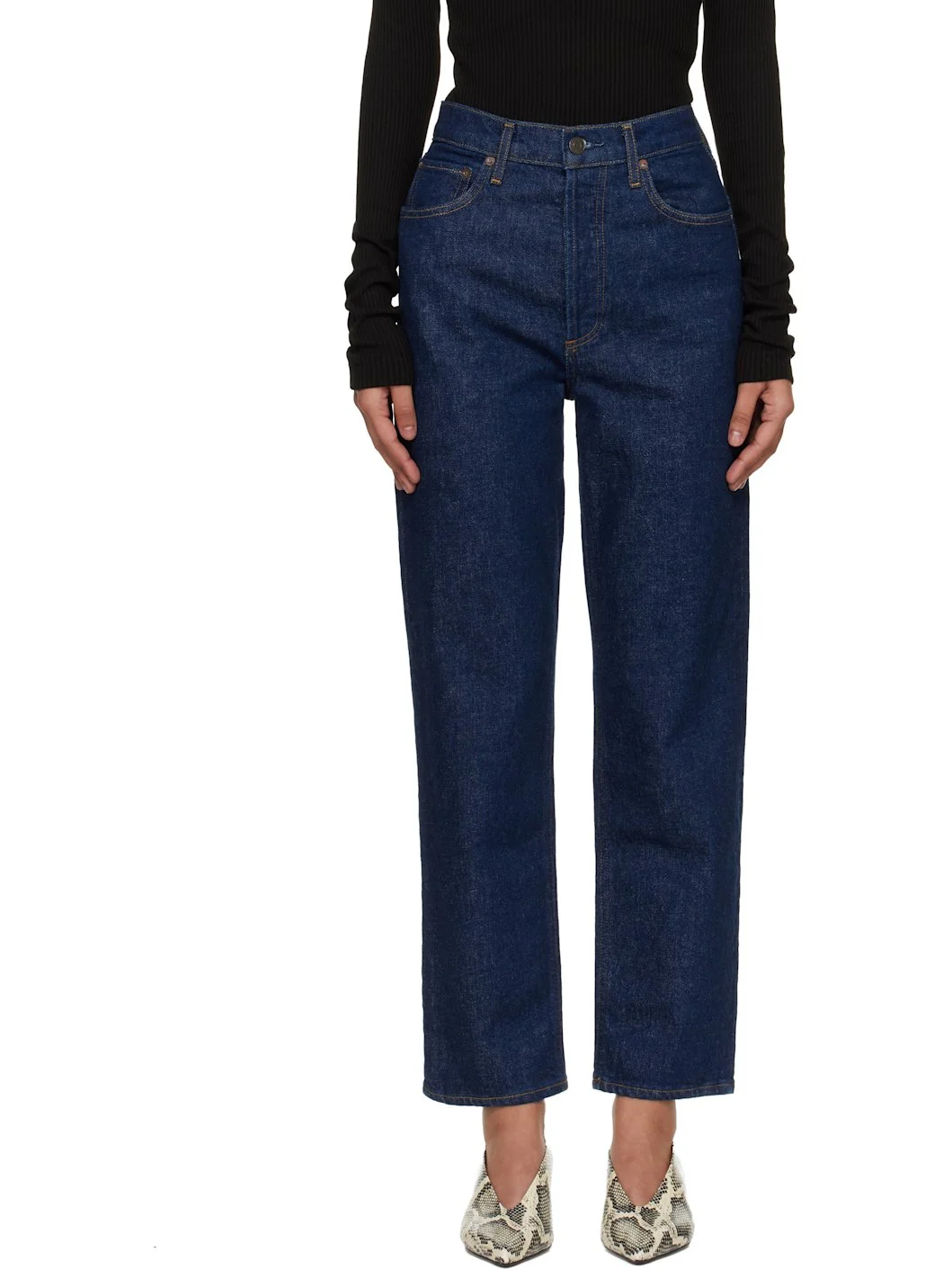 Blue 90's Pinch Waist Crop Comfort Stretch Jeans - 1