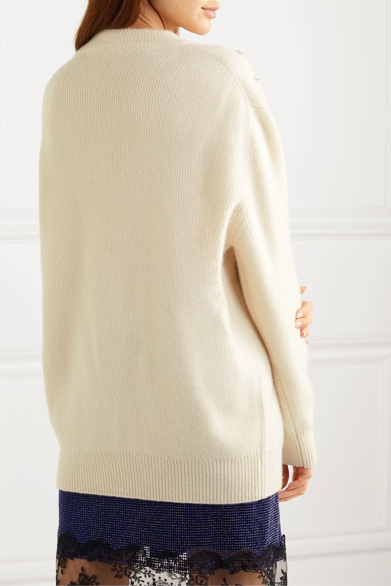 Oversized crystal-embellished cashmere and silk-blend sweater - 4