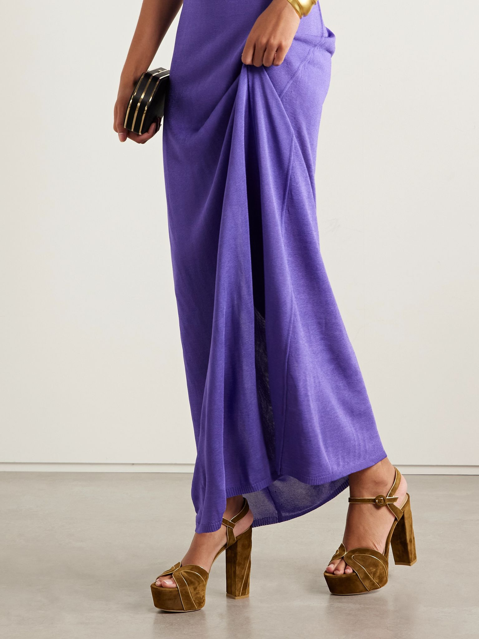 Metallic leather-trimmed suede platform sandals Tan - 2