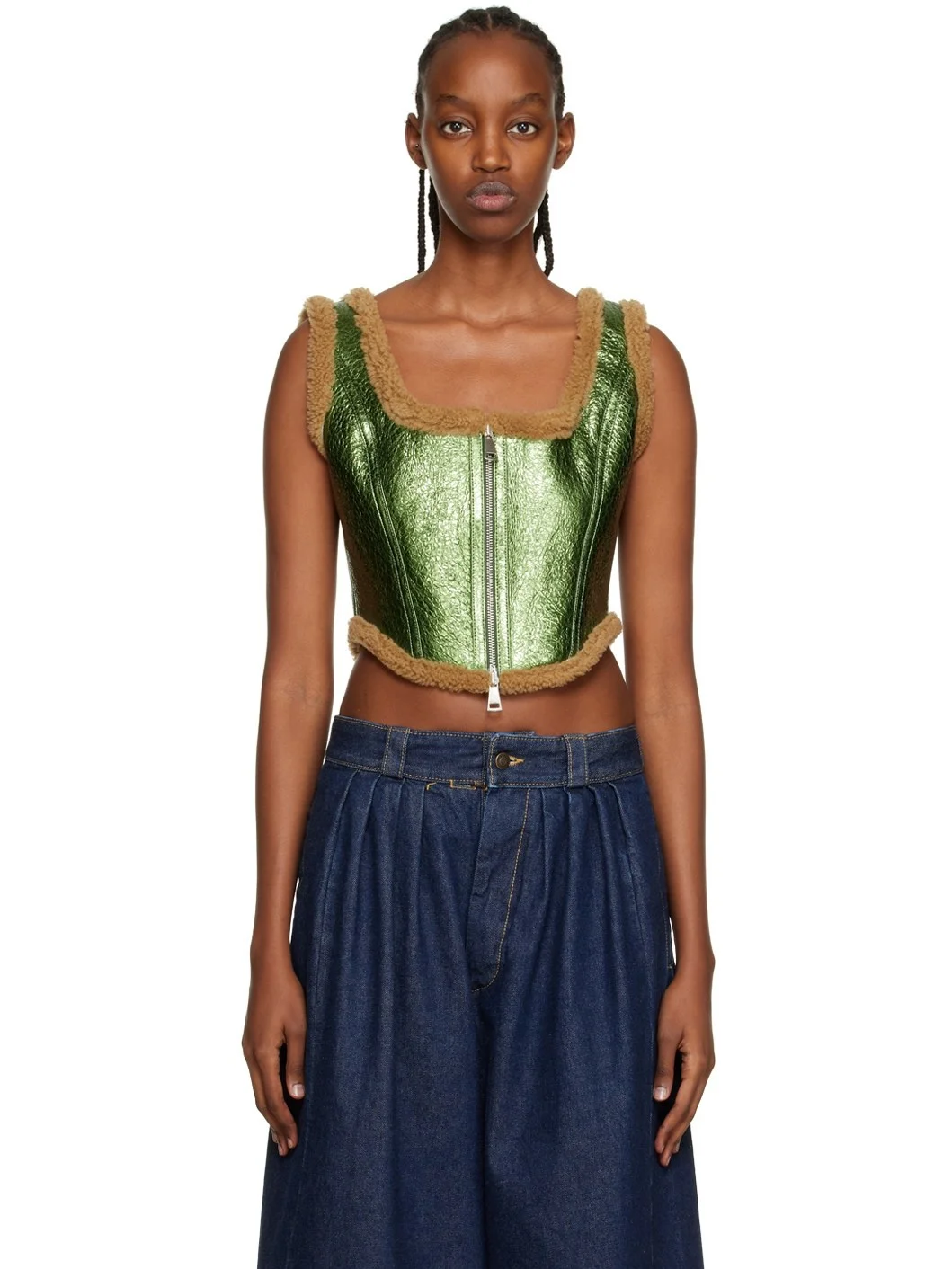 Green 'The Laminated' Leather Tank Top - 1