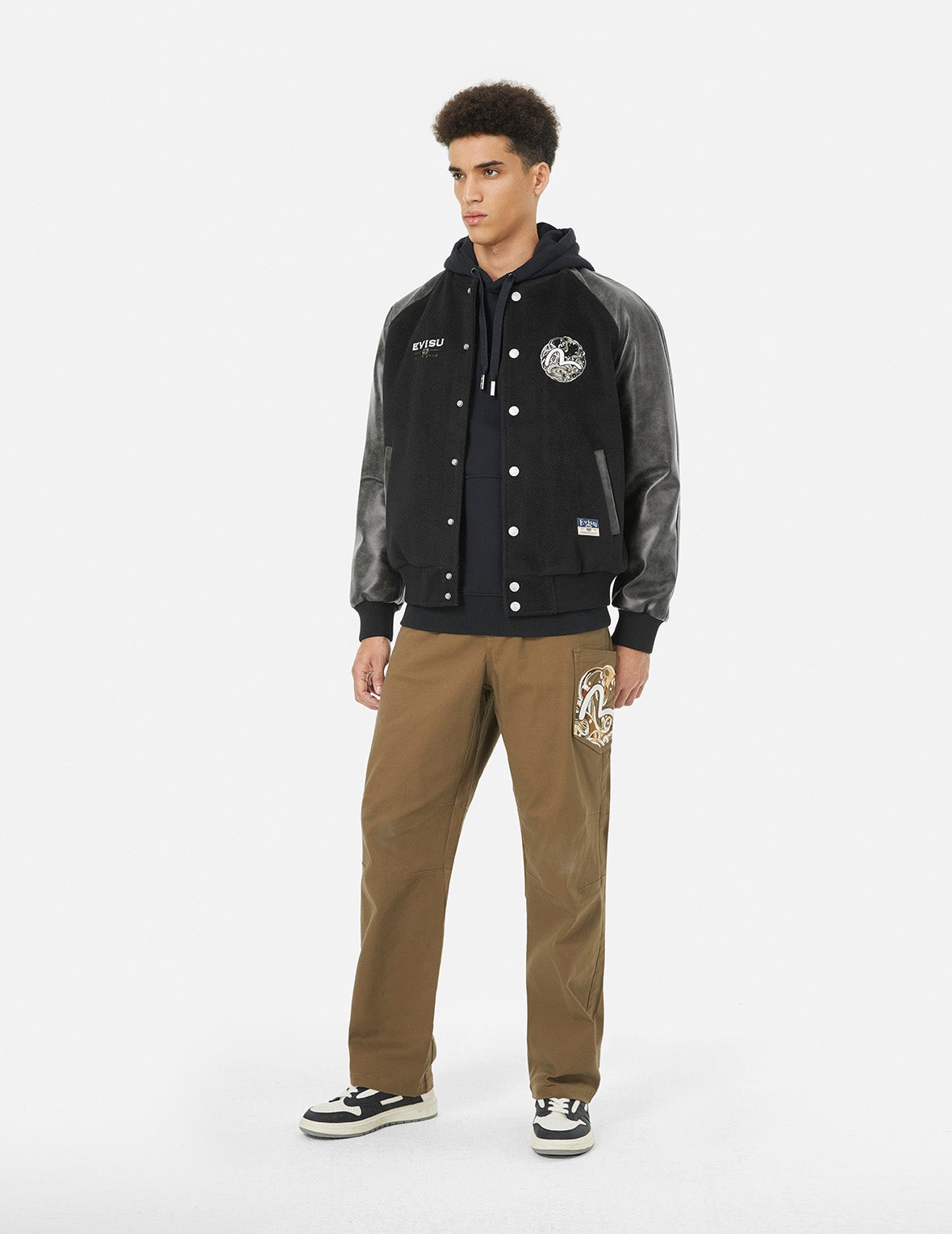 Ebisu and Seagull Embroidery Relax Fit Padded Varsity Jacket - 3