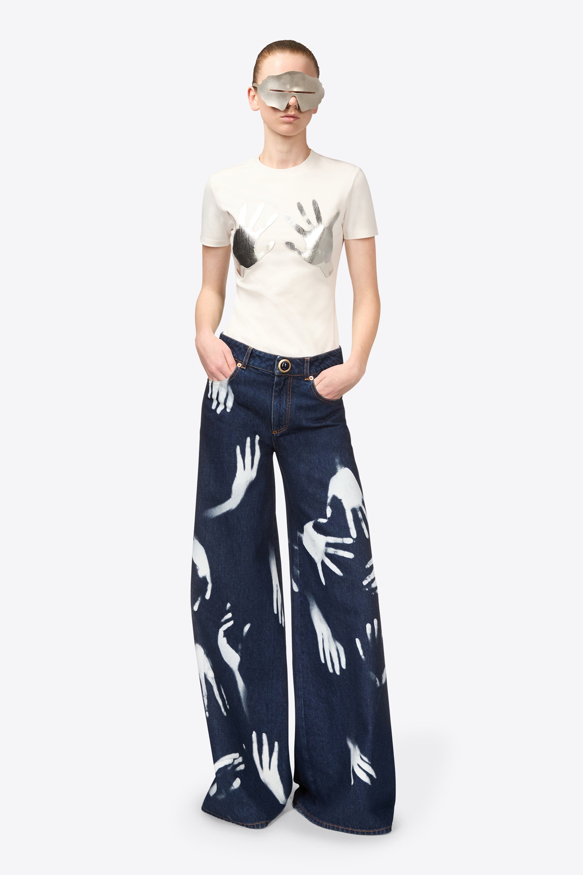HANDPRINT WIDE LEG JEAN - 4