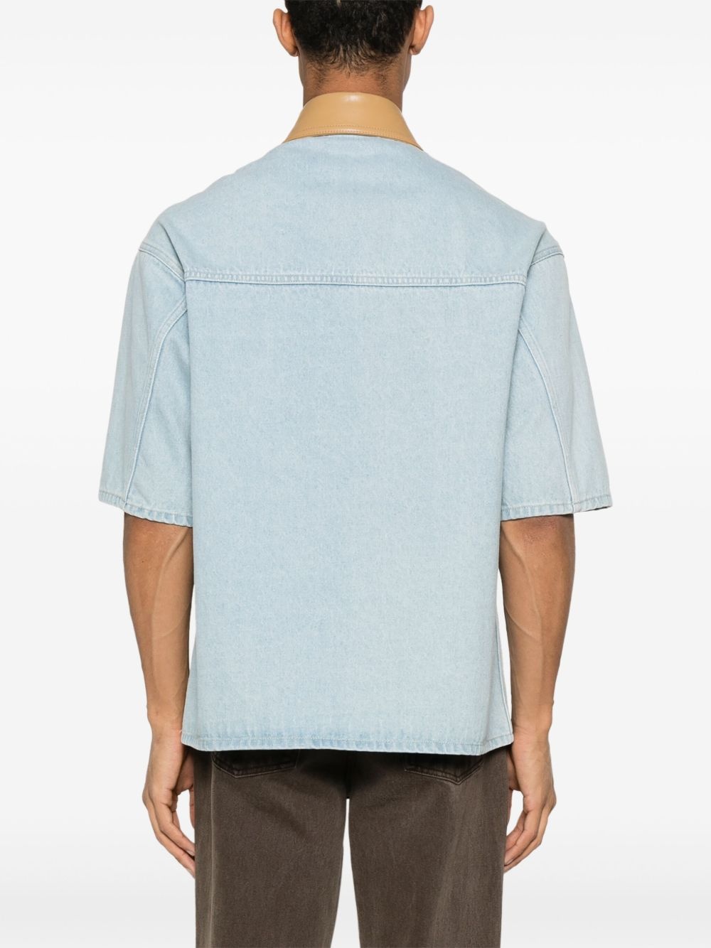 leather-collar denim shirt - 4
