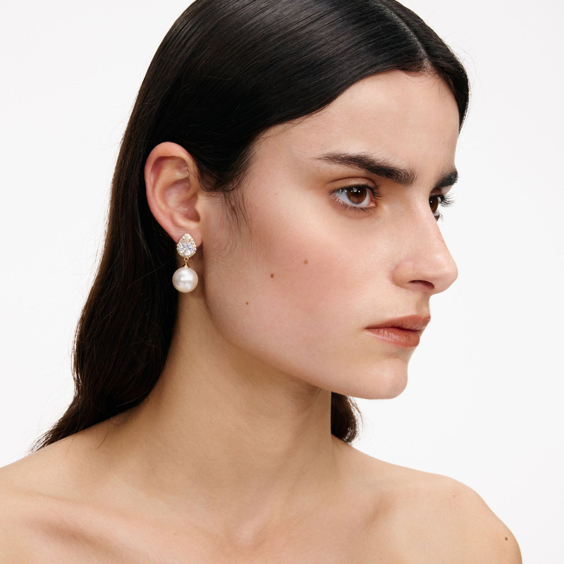 self-portrait Gold Crystal Pearl Drop Earrings outlook