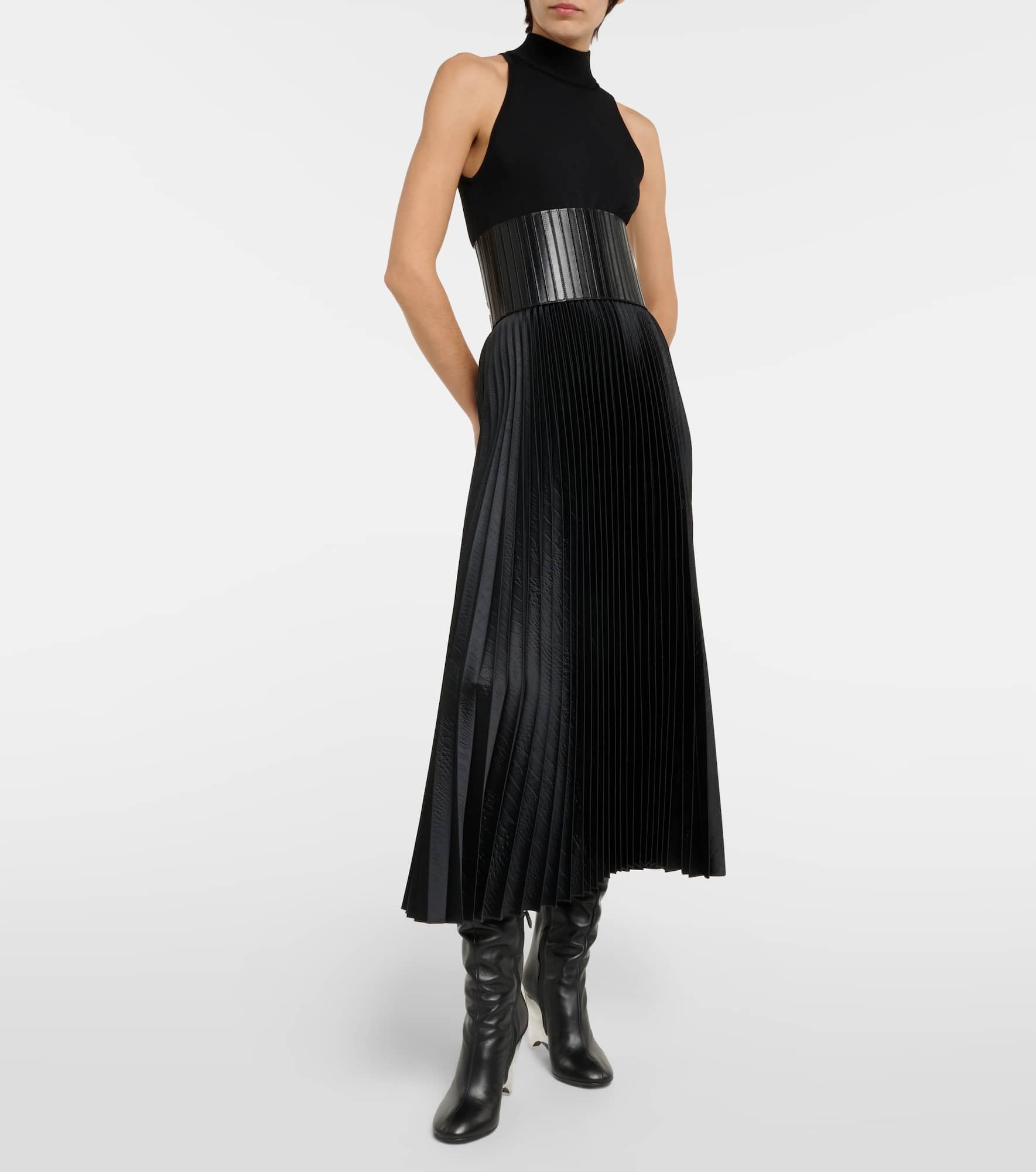 Pleated croc-effect satin midi skirt - 2