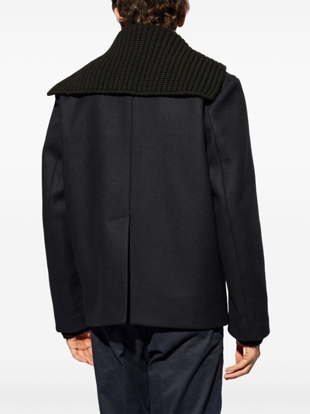 knit-panel double-breasted jacket - 4
