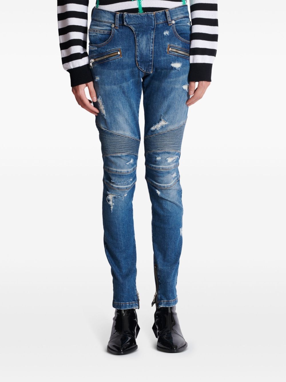 panelled distressed skinny jeans - 5