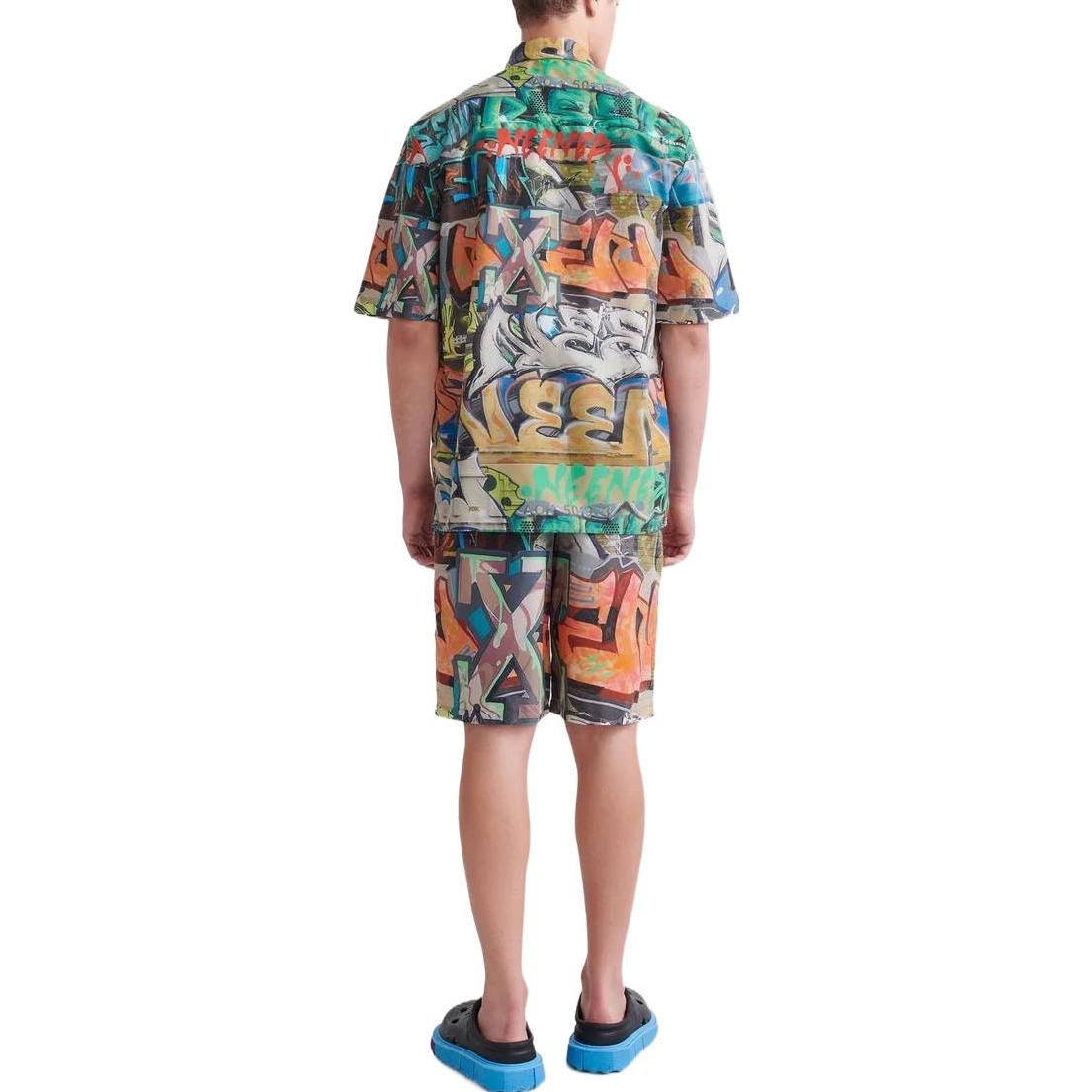Men's Off-White Graffiti Printing Logo Pattern Short Sleeve Multicolor Shirt OMGA216S22FAB0018400 - 3