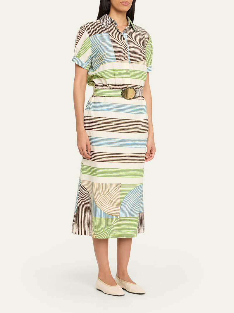 Odila Striped Short-Sleeve Midi Shirtdress With Belt 4