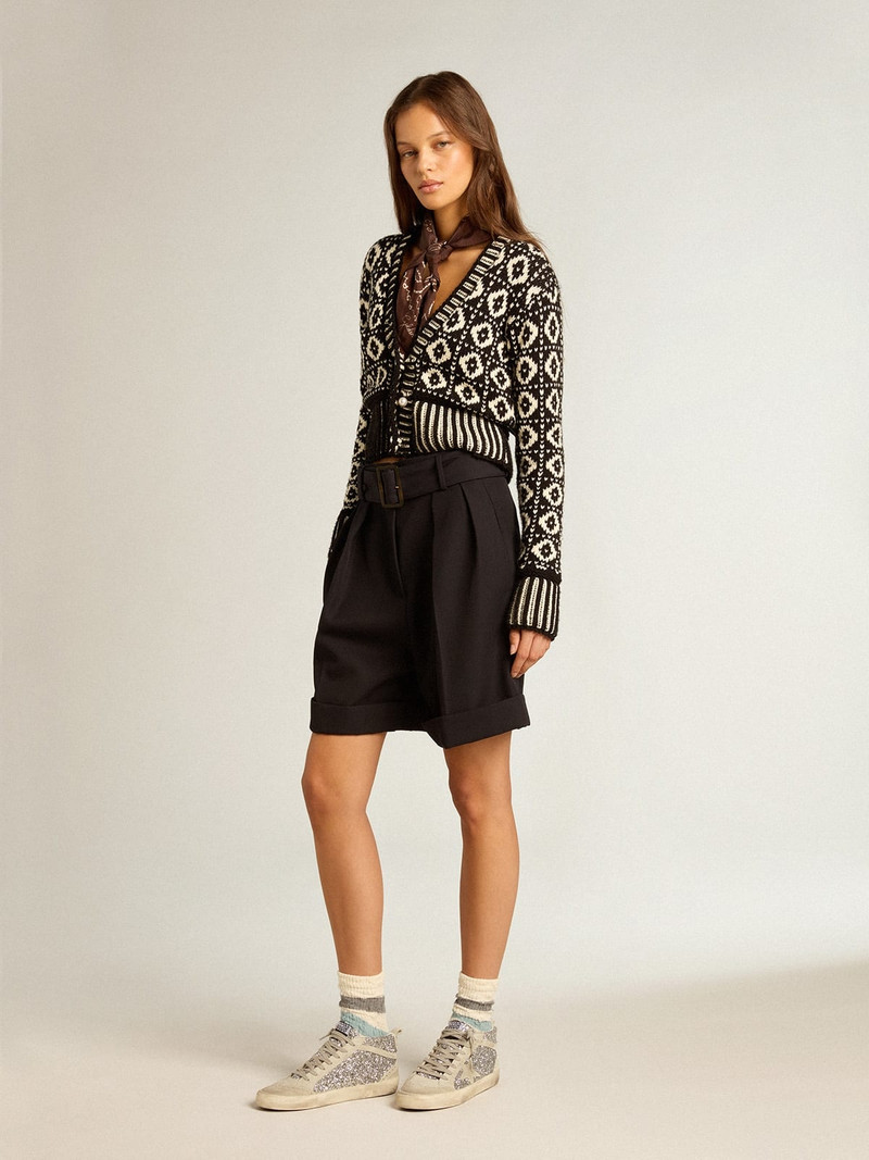 Golden Goose Cropped cardigan with geometric design in vintage white and black outlook
