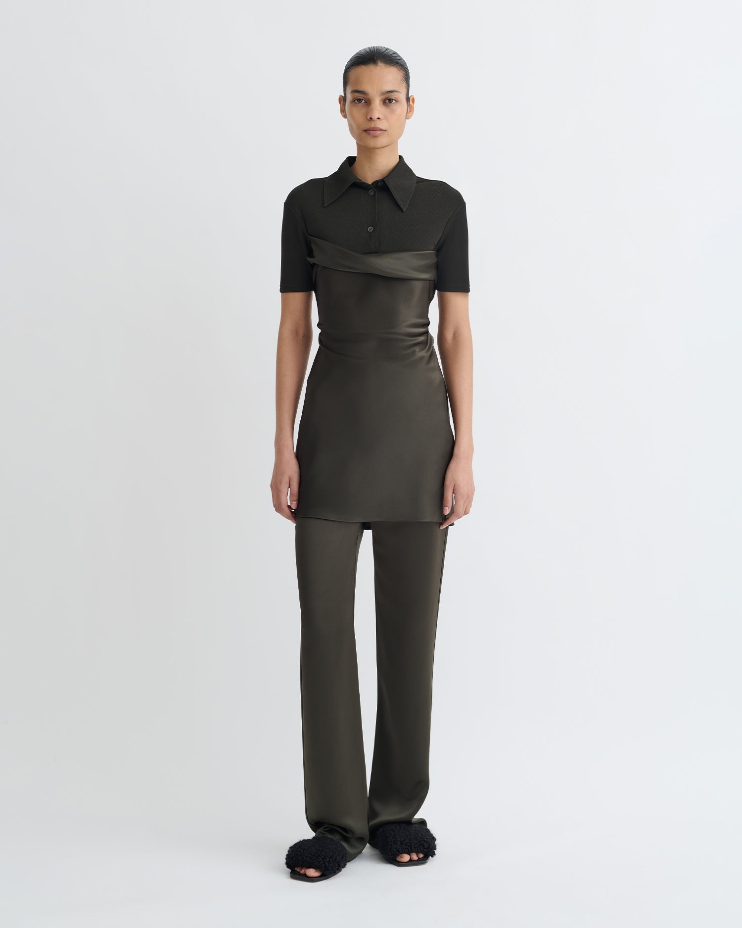 Mesh Jersey and Slip Satin Mini Dress - 2