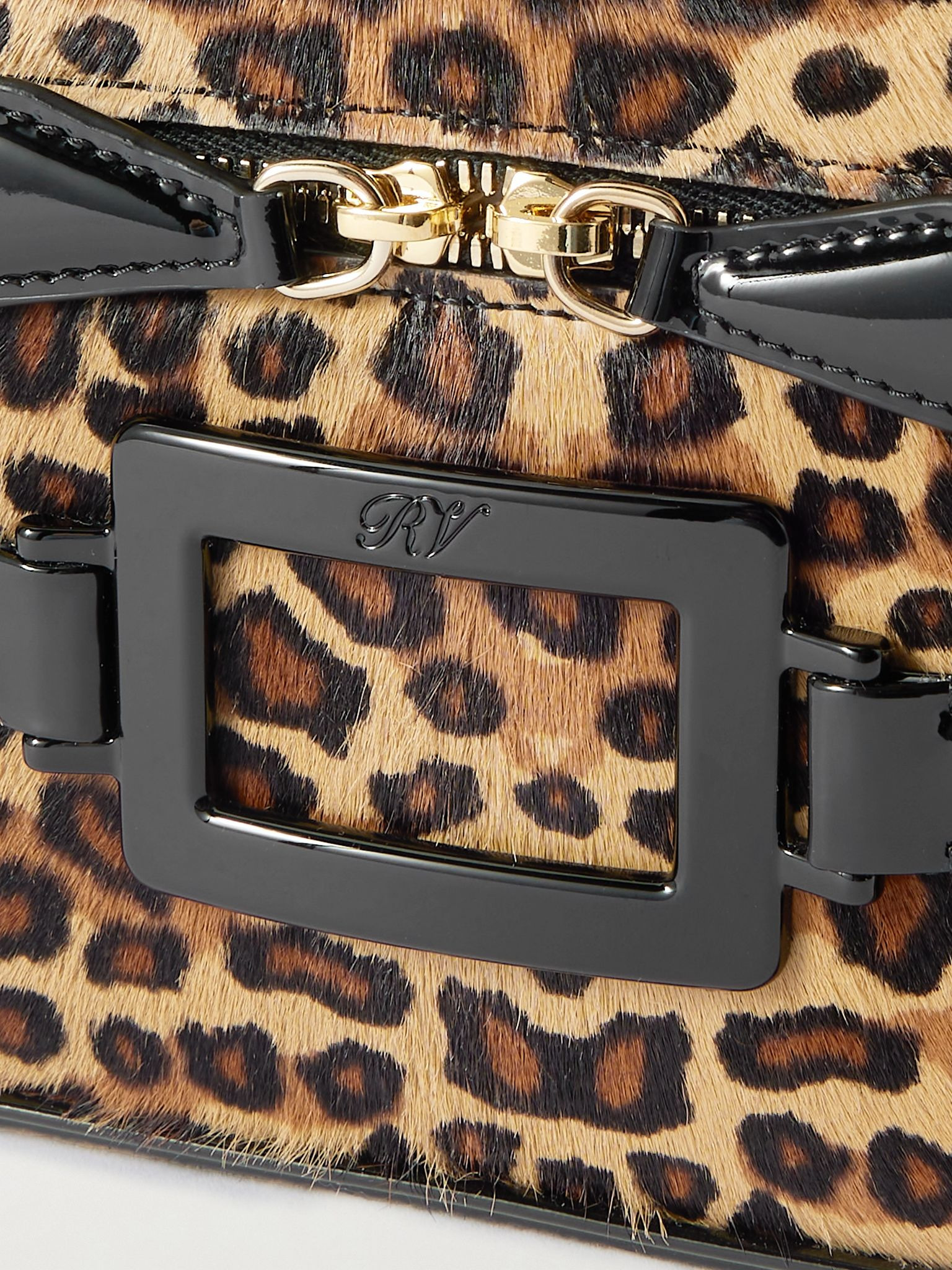 Belle Vivier patent leather-trimmed leopard-print calf hair cosmetics case Leopard print - 4