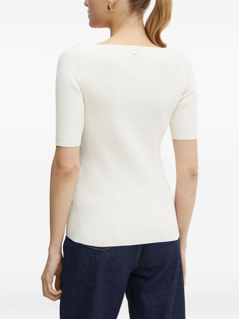 ribbed V-neck top - 2