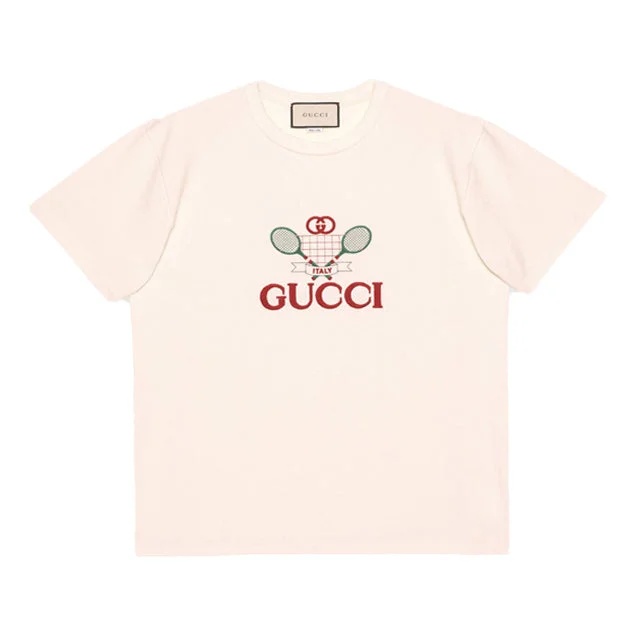 Gucci Men's Tennis Printed Oversized Retro Short Sleeve White 548334-XJBLE-7136 - 1