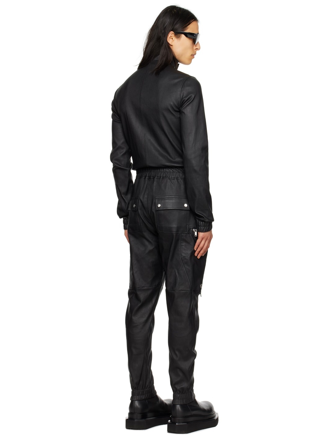 Black Bauhaus Leather Flightsuit - 3