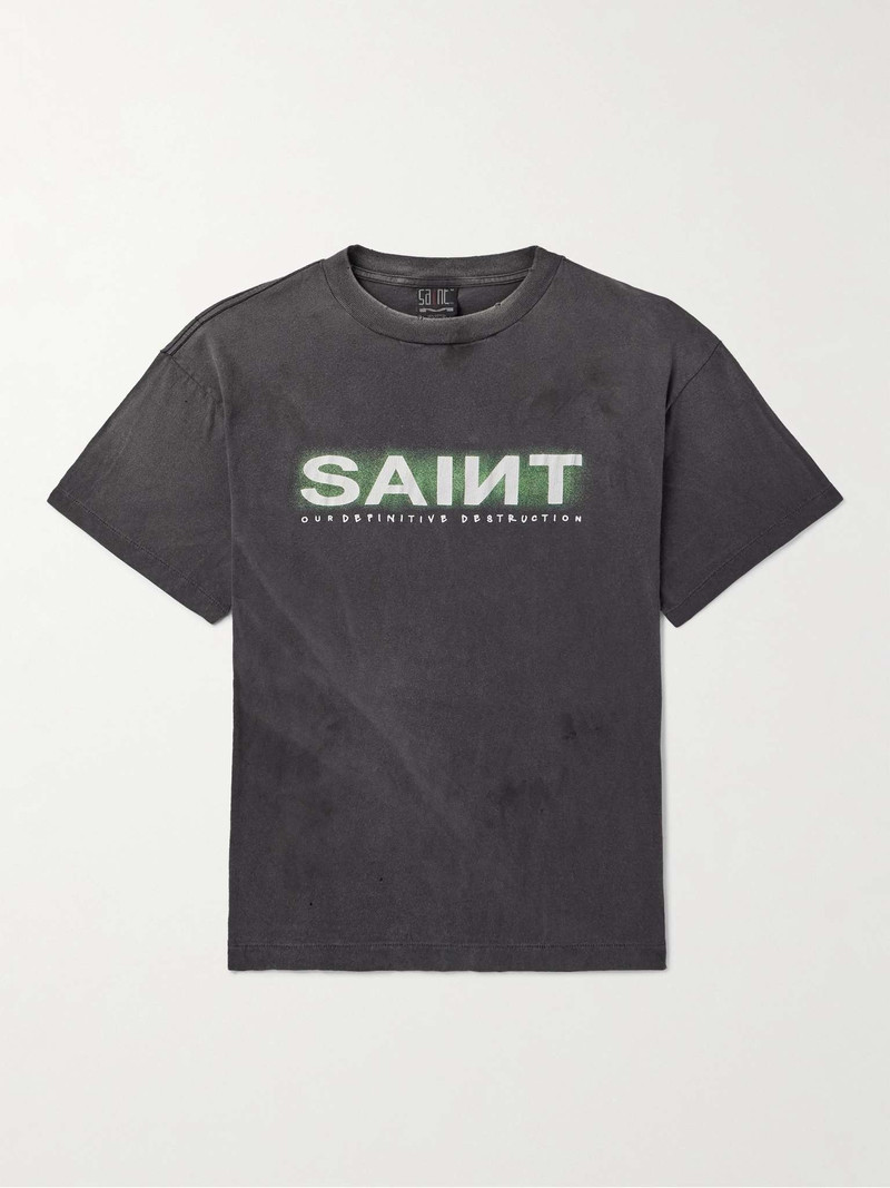 Distressed Logo-Print Cotton-Jersey T-Shirt - 1