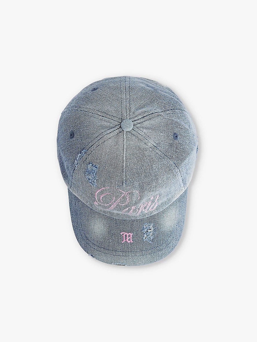 Paris rhinestone-text distressed denim cap - 4