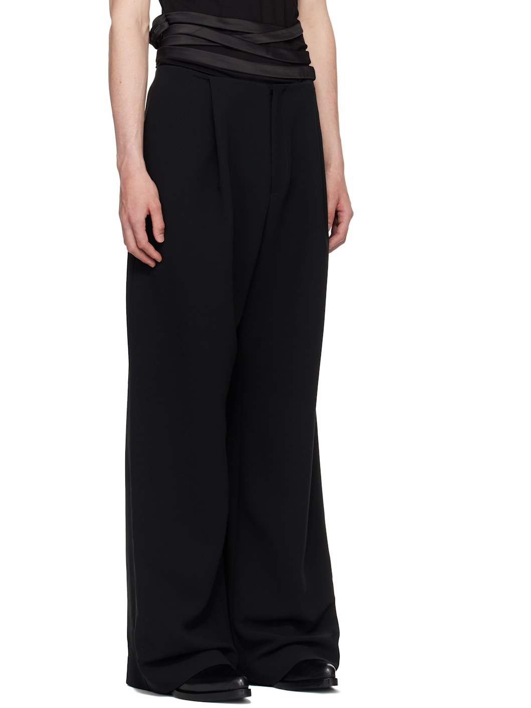 Black Waistbandless Wide Crêpe Trousers - 2