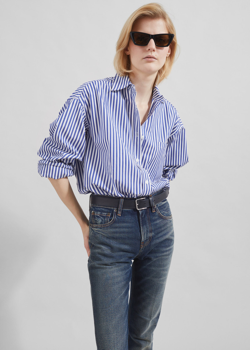 Georgia Boxy Shirt - White/Blue Stripe 11