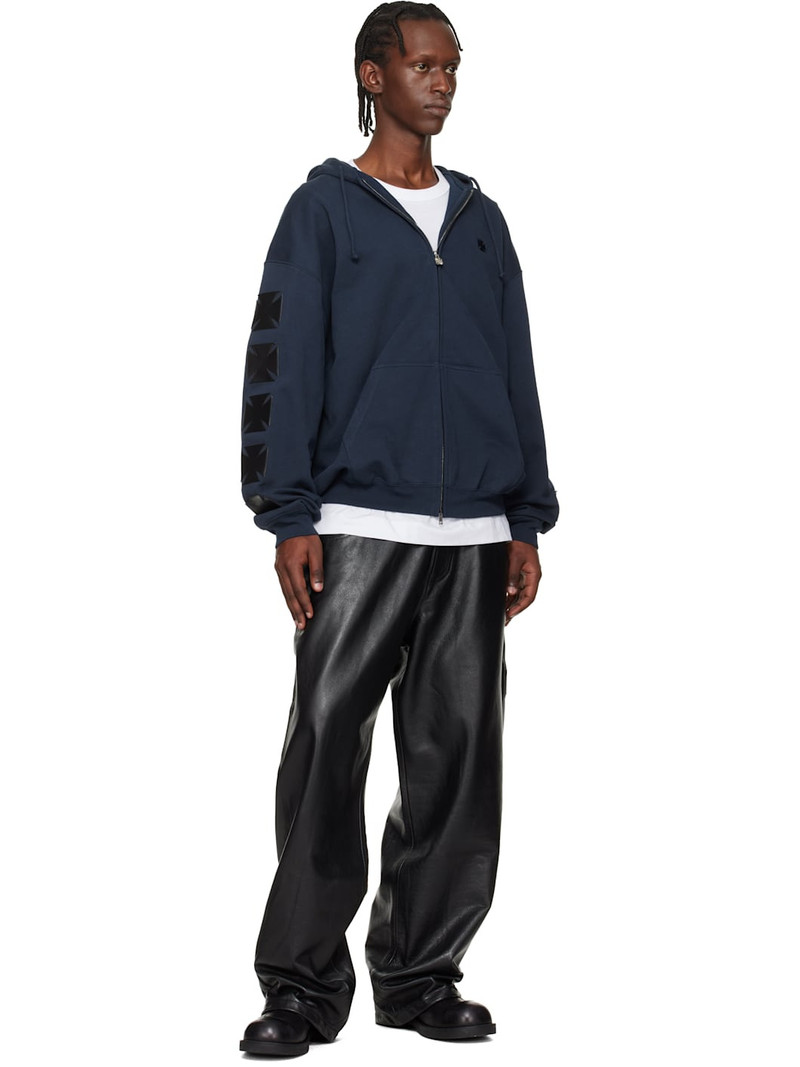 VETEMENTS Navy Leather Biker Crosses Zip-Up Hoodie outlook