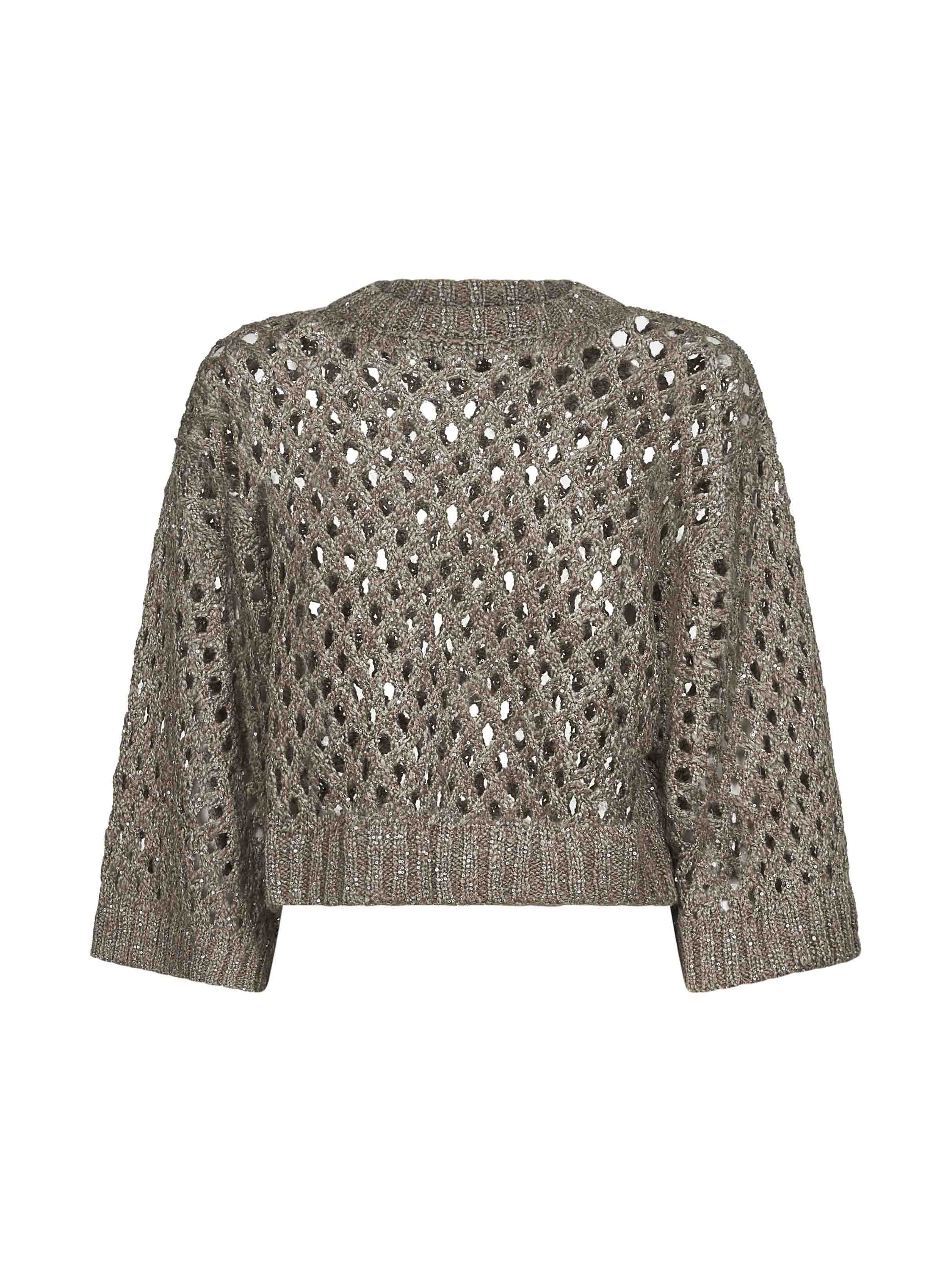 Brunello Cucinelli Women Gold Silk And Linen Dazzling Net Sweater - 1