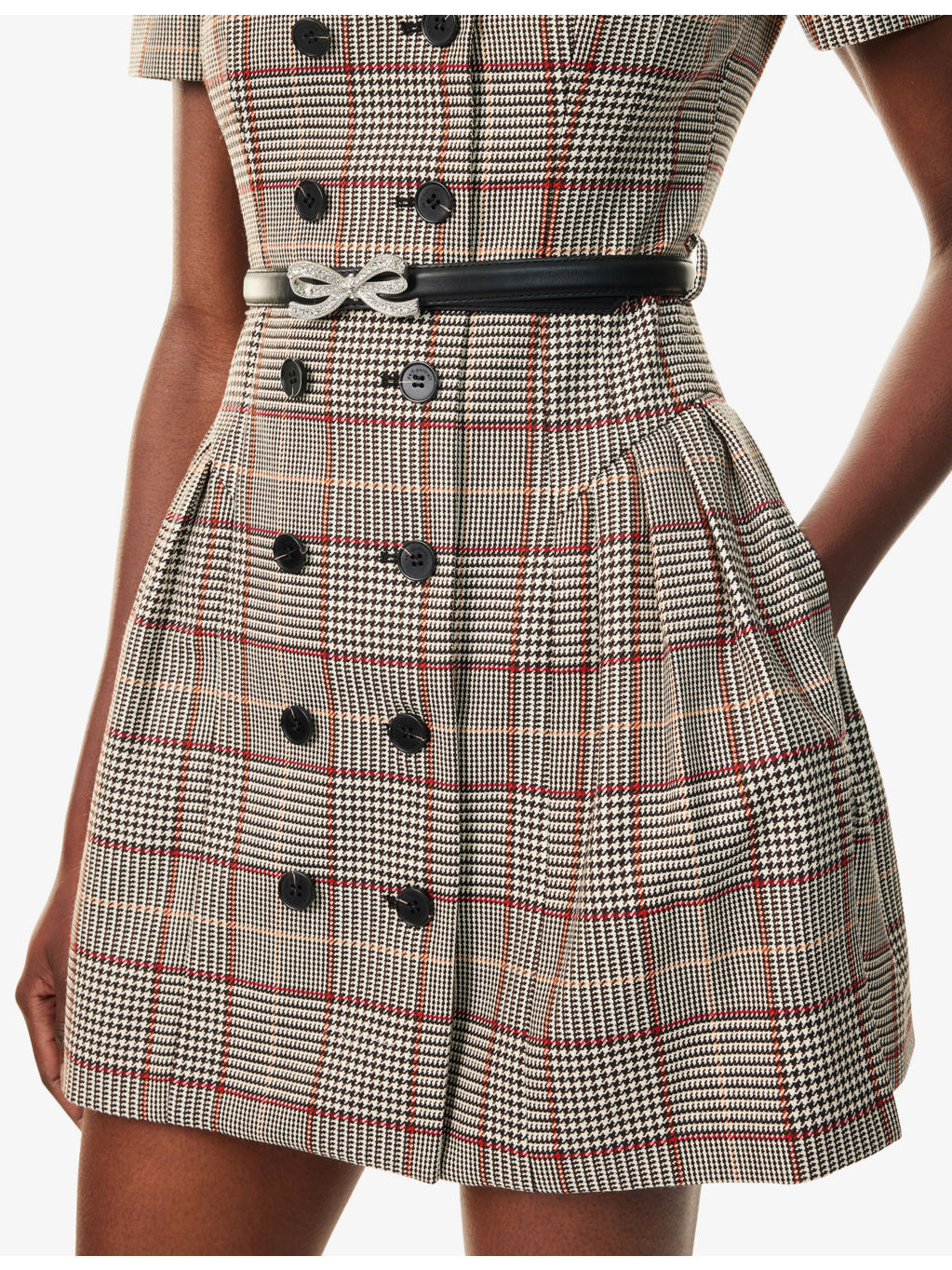 Check-Print Square-Neck Wool-Blend Mini Dress - 5