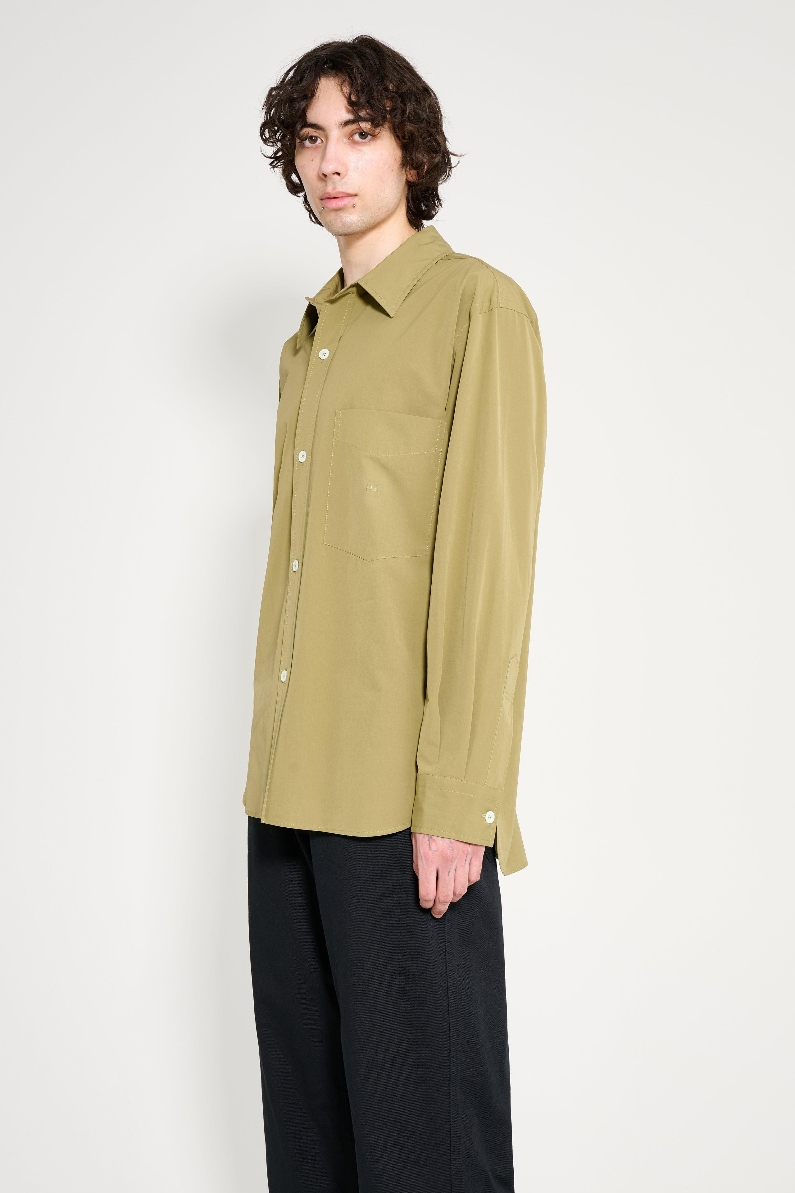 MARGARET HOWELL MONOGRAM SHIRT FINE COTTON POPLIN WARM OLIVE - 2