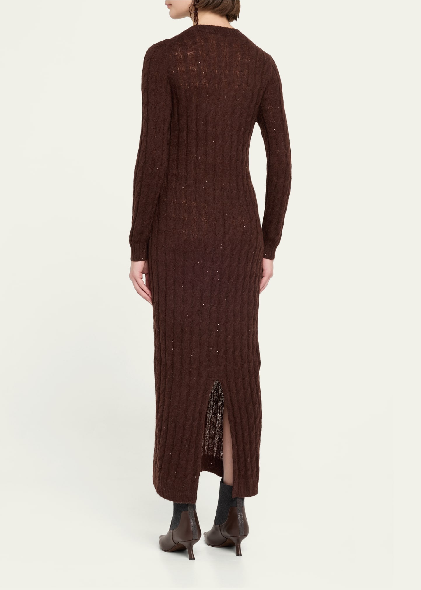 Mohair Pailette Cable Knit Maxi Sweater Dress - 3