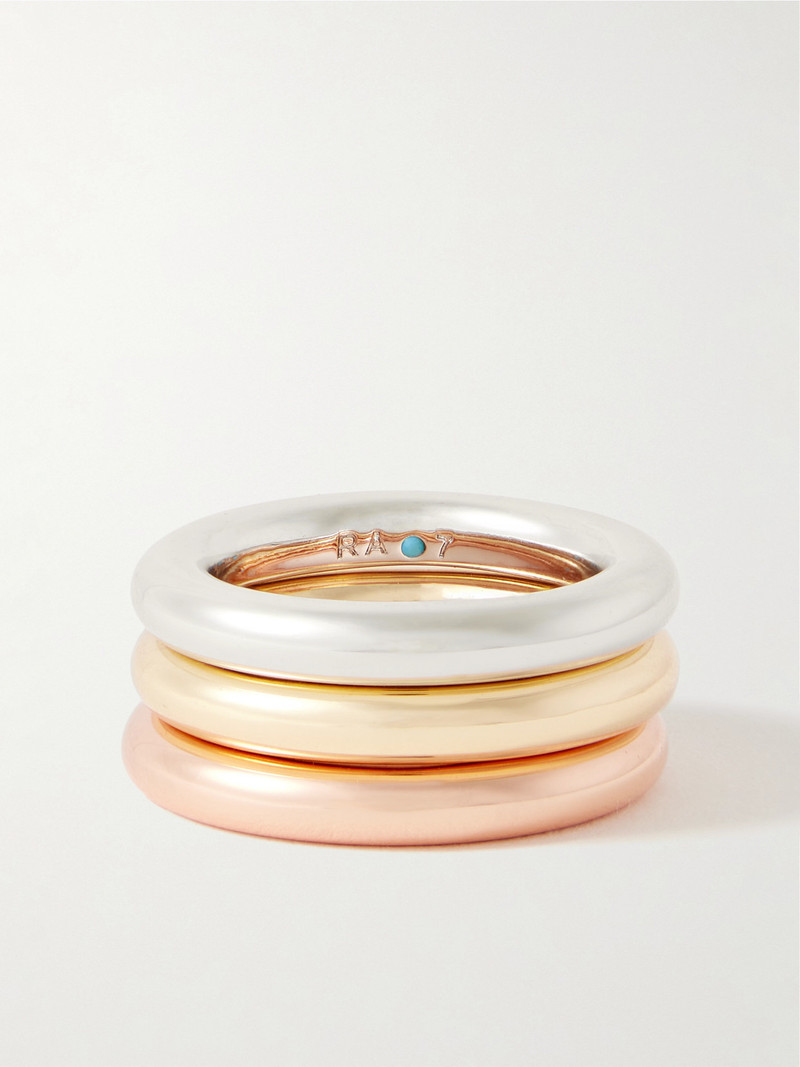 The Tubular Set Of Three Gold-, Rose Gold- And Silver-tone Rings 1