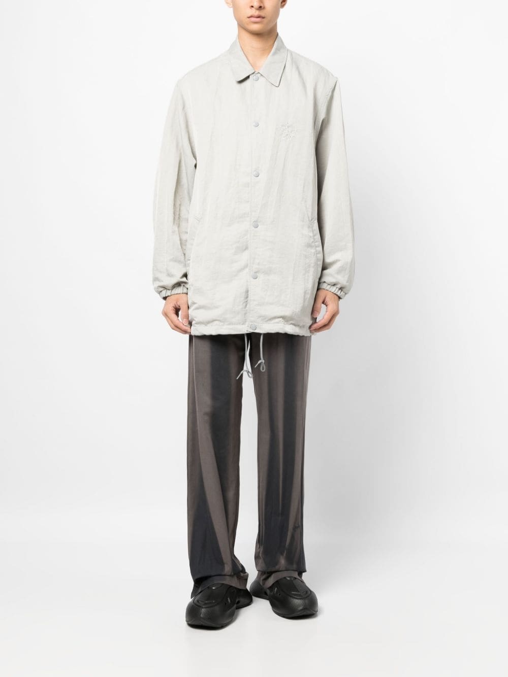 logo-embroidered shirt jacket - 3