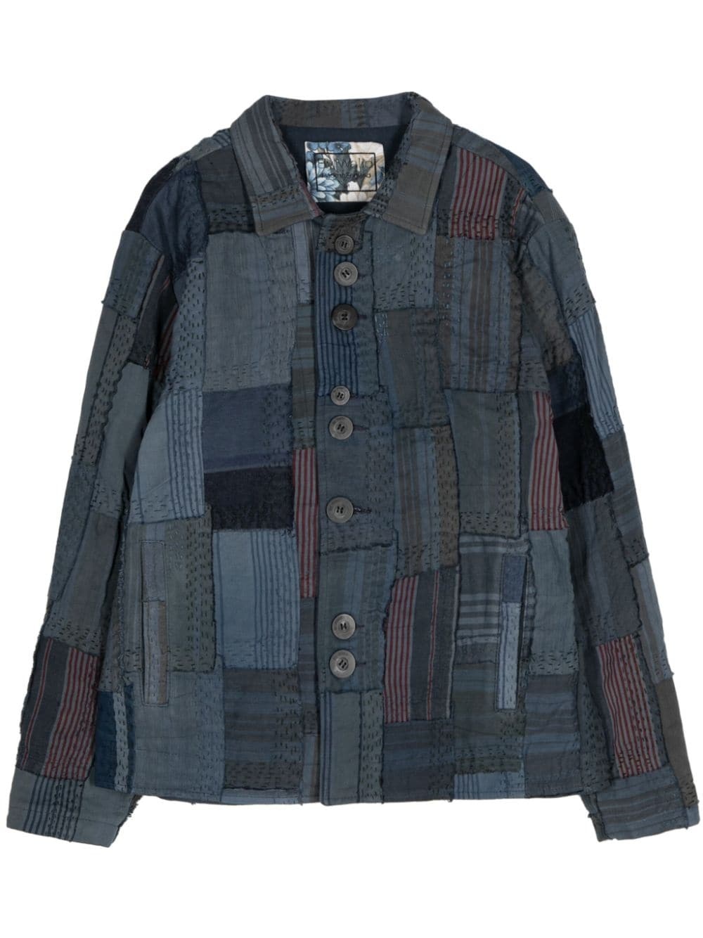 patchwork linen shirt jacket - 1