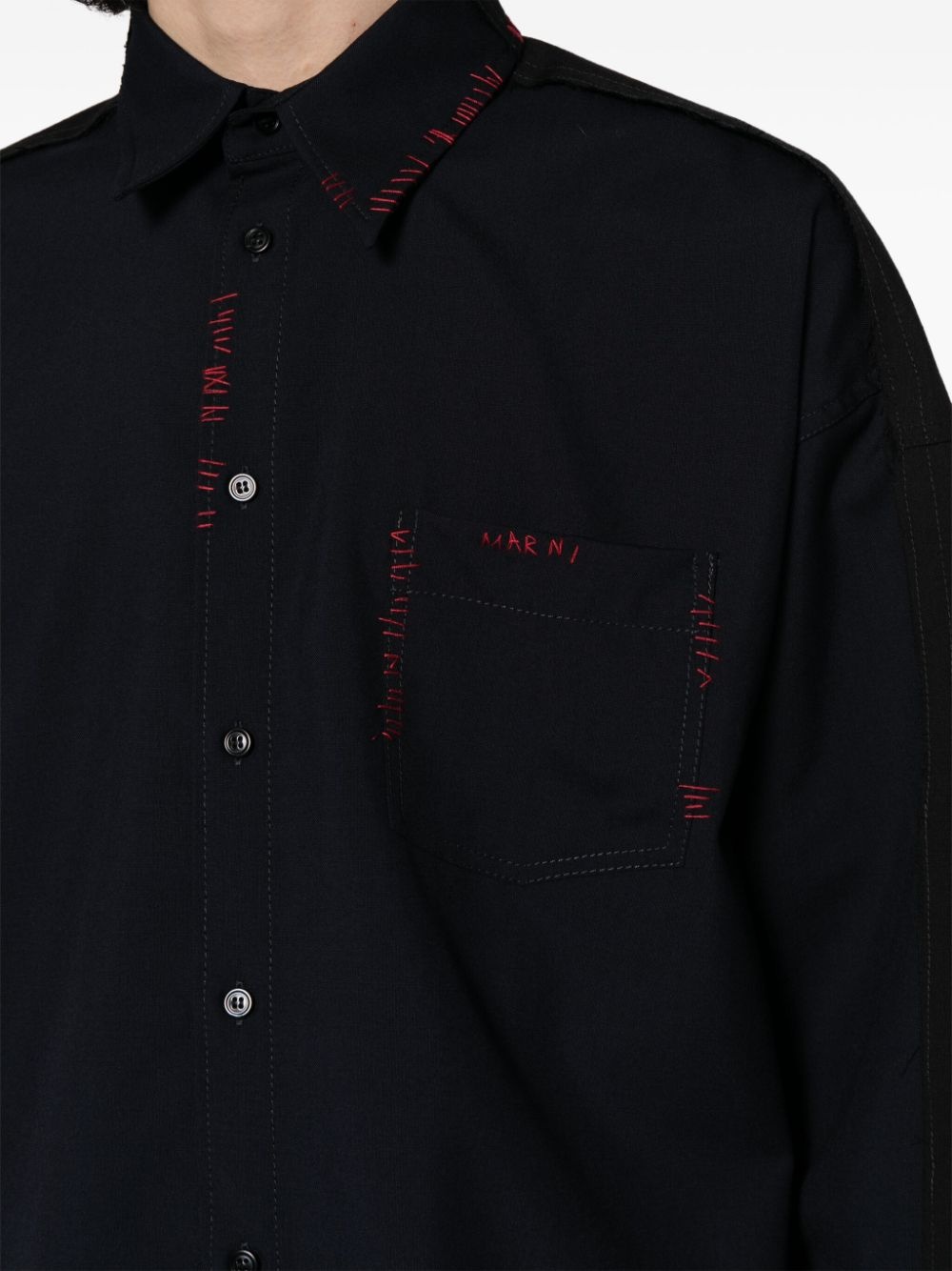 logo-embroidered wool shirt - 5