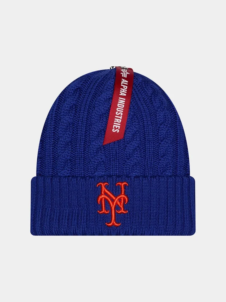 NEW YORK METS X ALPHA X NEW ERA CABLE KNIT BEANIE - 1