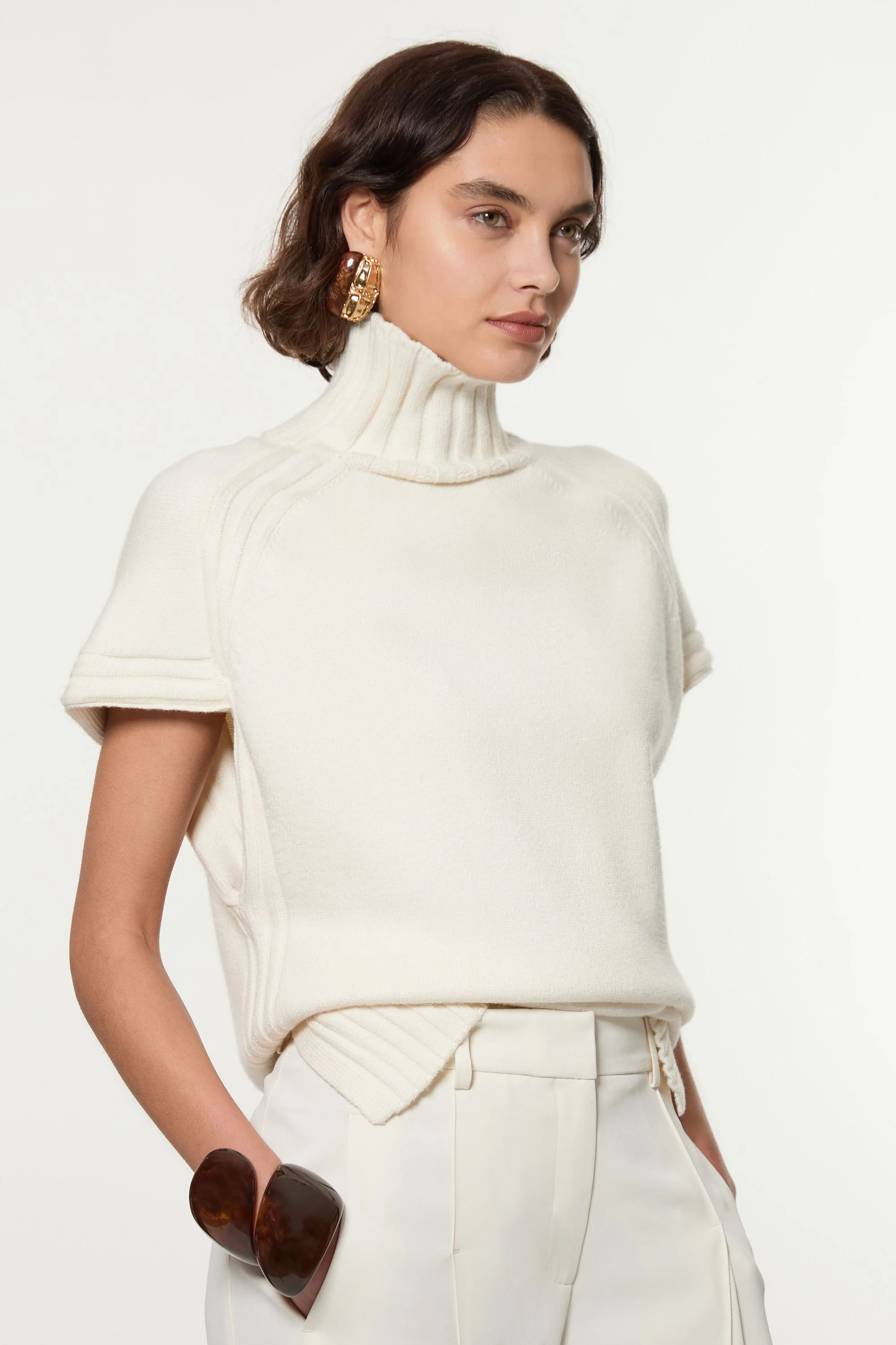 Viscose Blend High Neck Knitted Tunic - 1