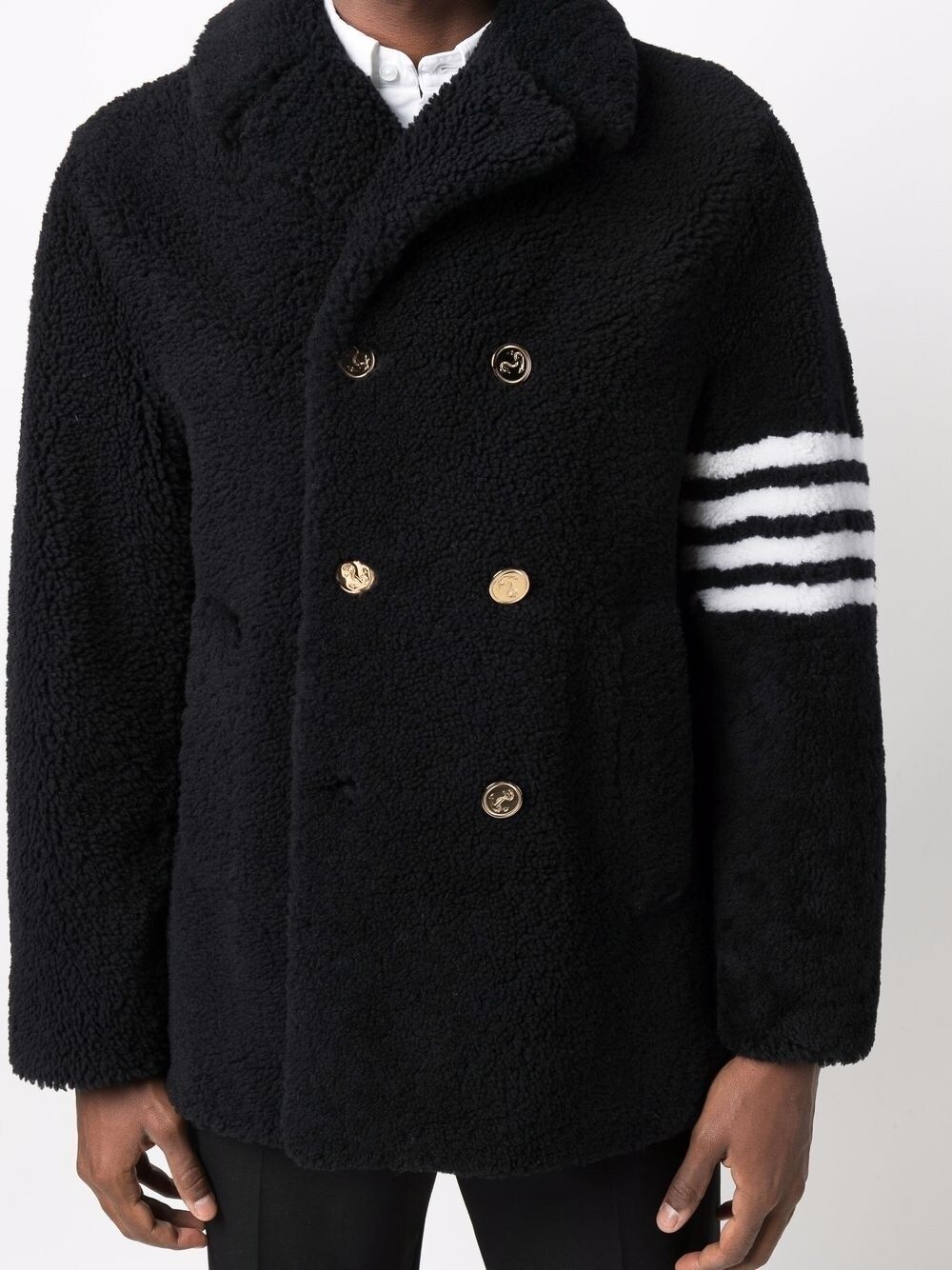 4-Bar stripe shearling peacoat - 5