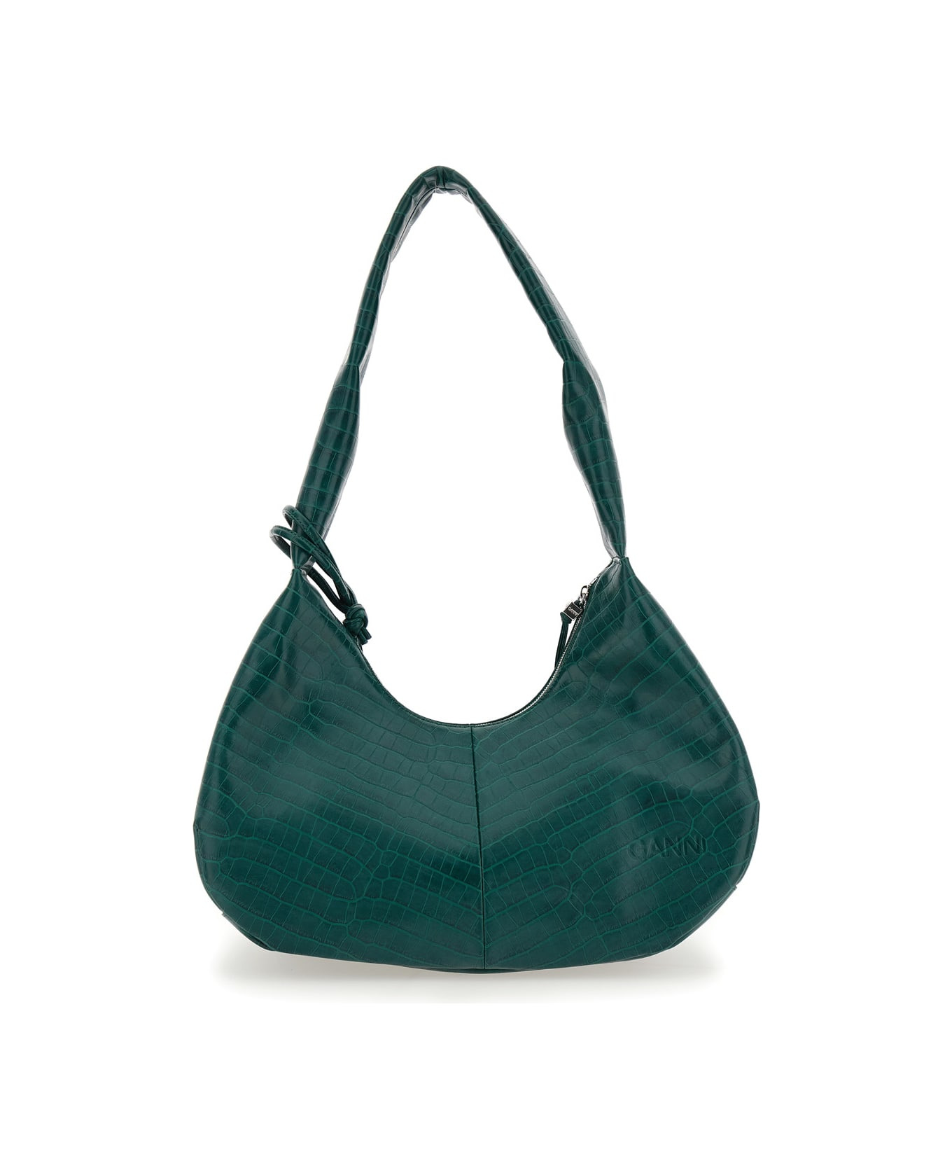 'medium Bou' Green Shoulder Bag With Crocodile Leather Effect And Logo Plaque In Leather Woman - 2