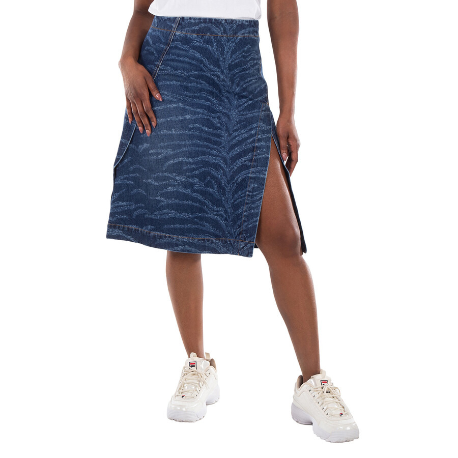 Stella McCartney Tiger Pattern High-Rise Denim Midi Skirt - 3