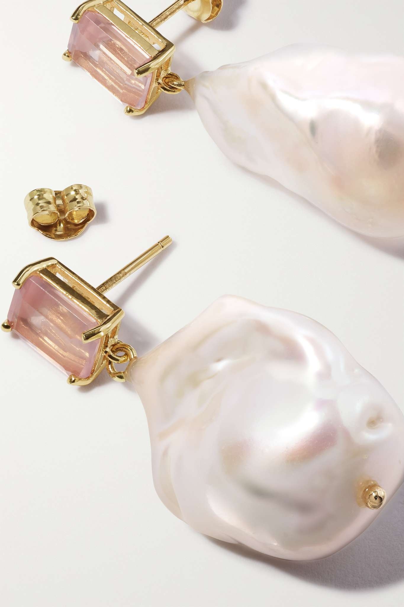 14-karat gold, pearl and rose quartz earrings - 3