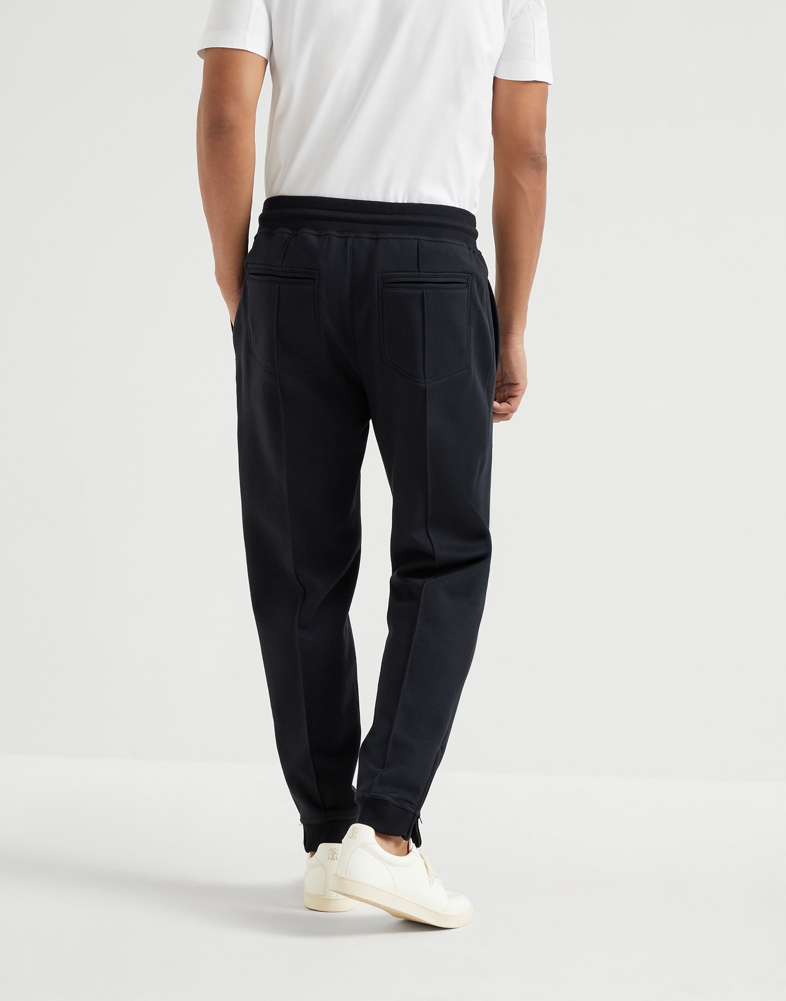 Techno cotton French terry trousers with elasticated zipper cuffs, Crête detail and piping - 2