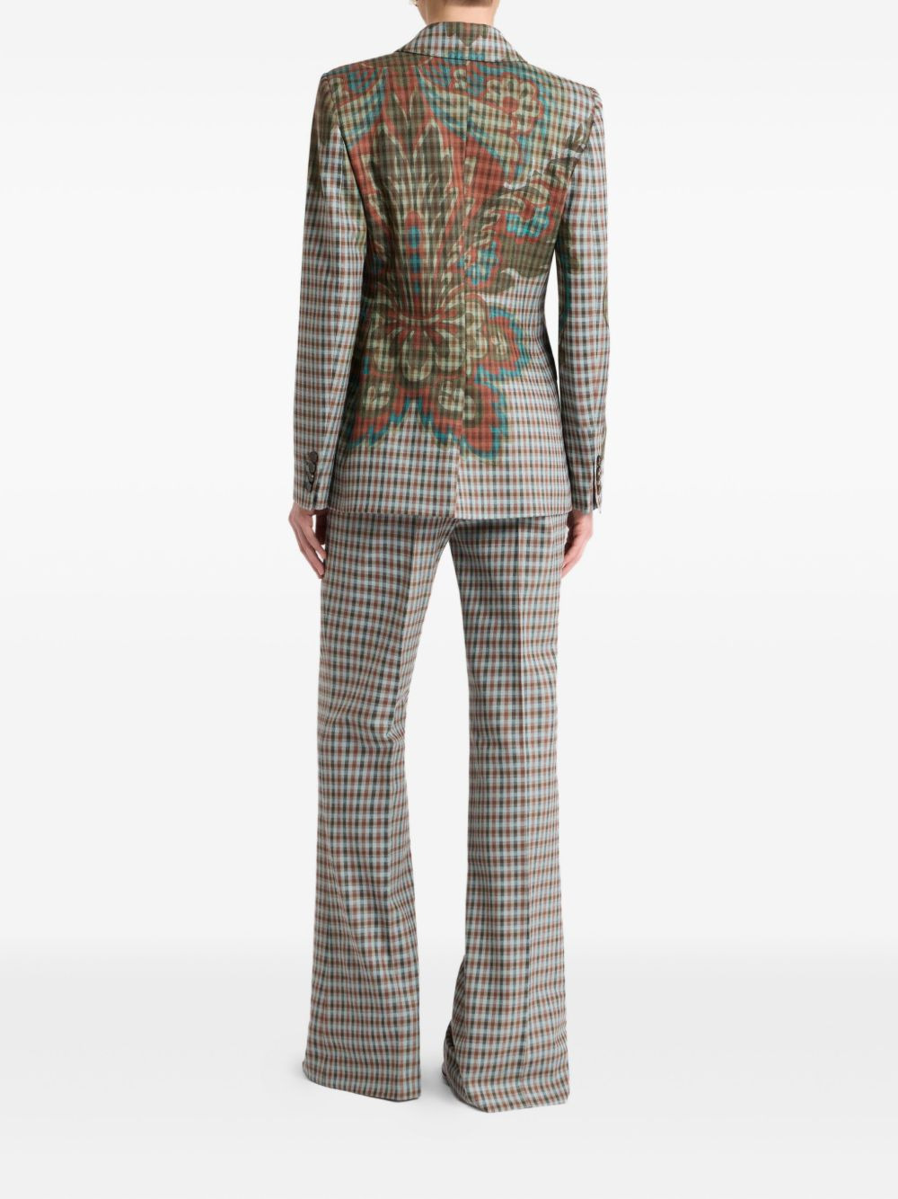 floral-print gingham-pattern blazer - 3
