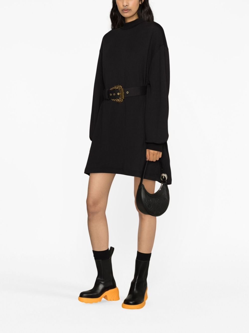 belted long-sleeve minidress - 3
