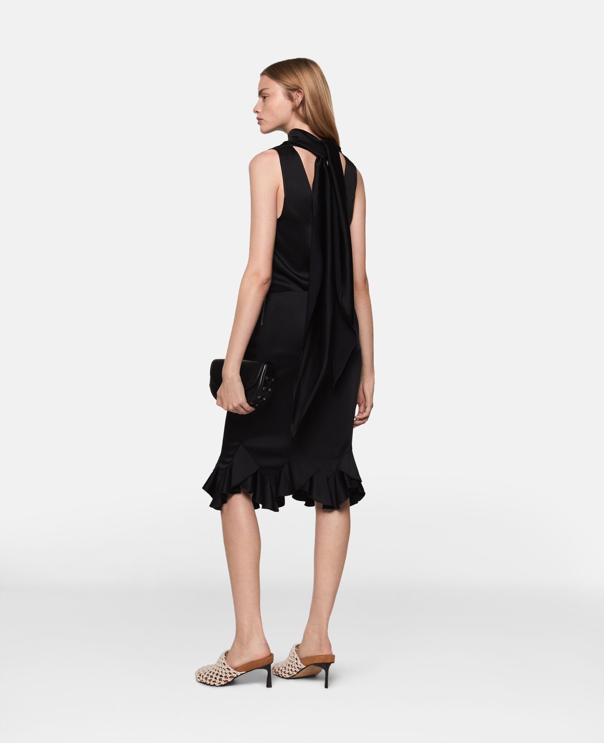 Ruffled-Hem Satin Midi Skirt - 4
