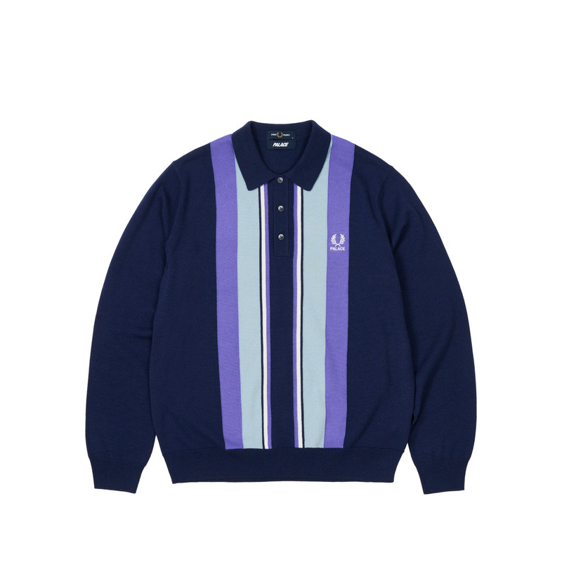 PALACE FRED PERRY LONG SLEEVE KNITTED SHIRT PEACOAT 1