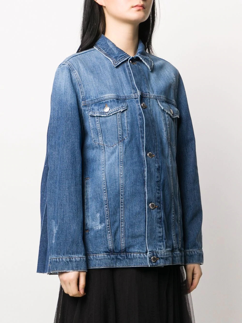 pleated back denim jacket - 3