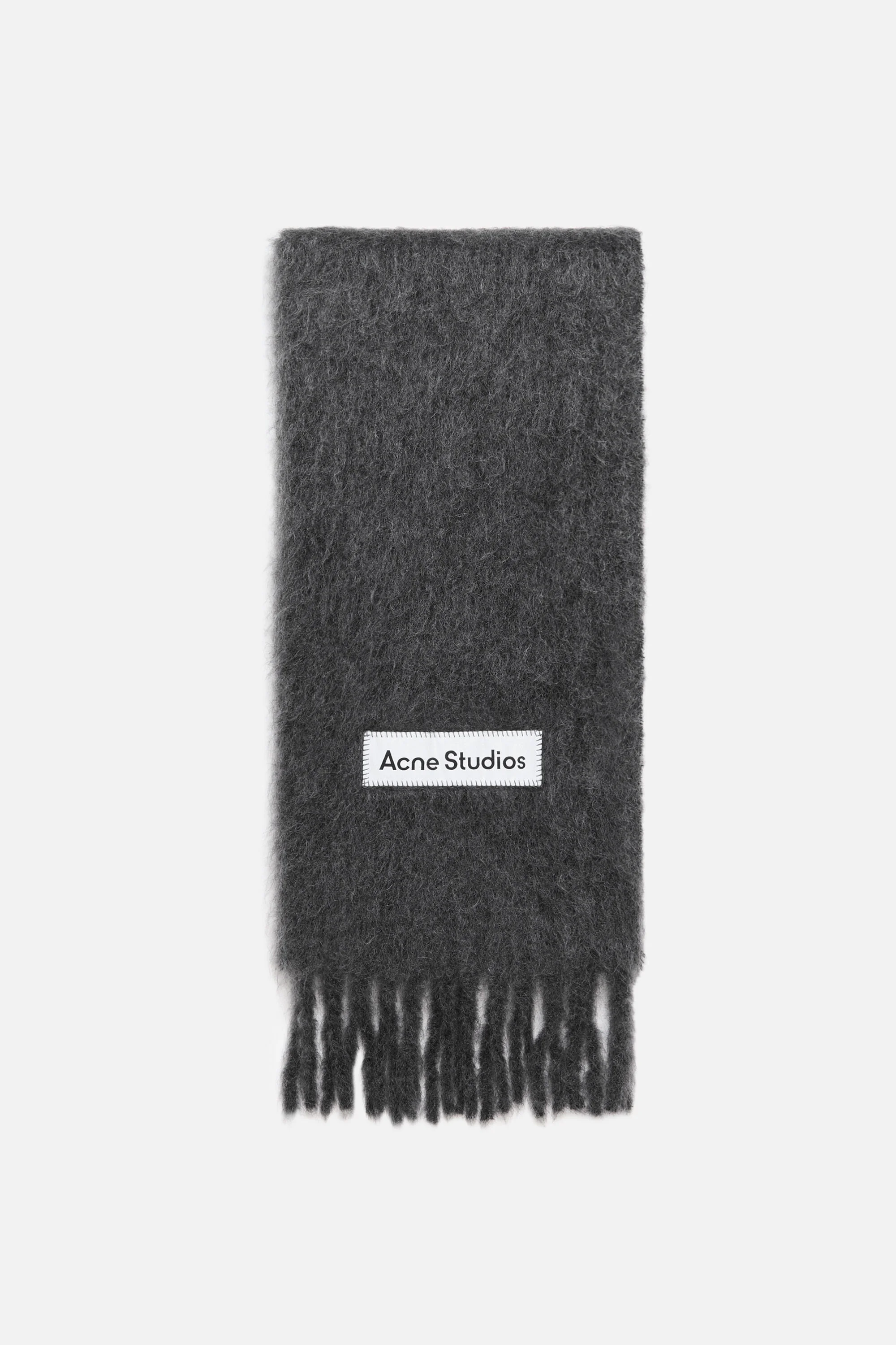 Wool fringe scarf - Dark grey - 1