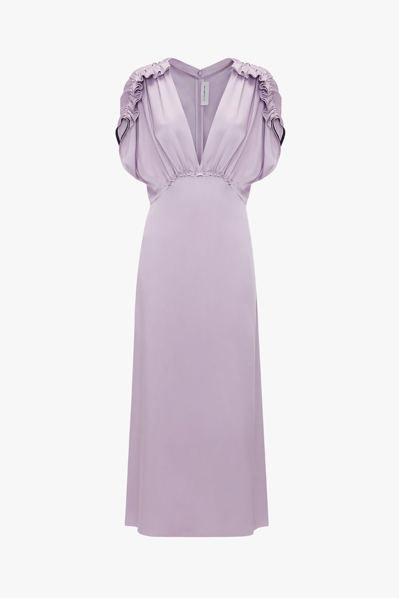 V-Neck Ruffle Midi Dress In Petunia 1