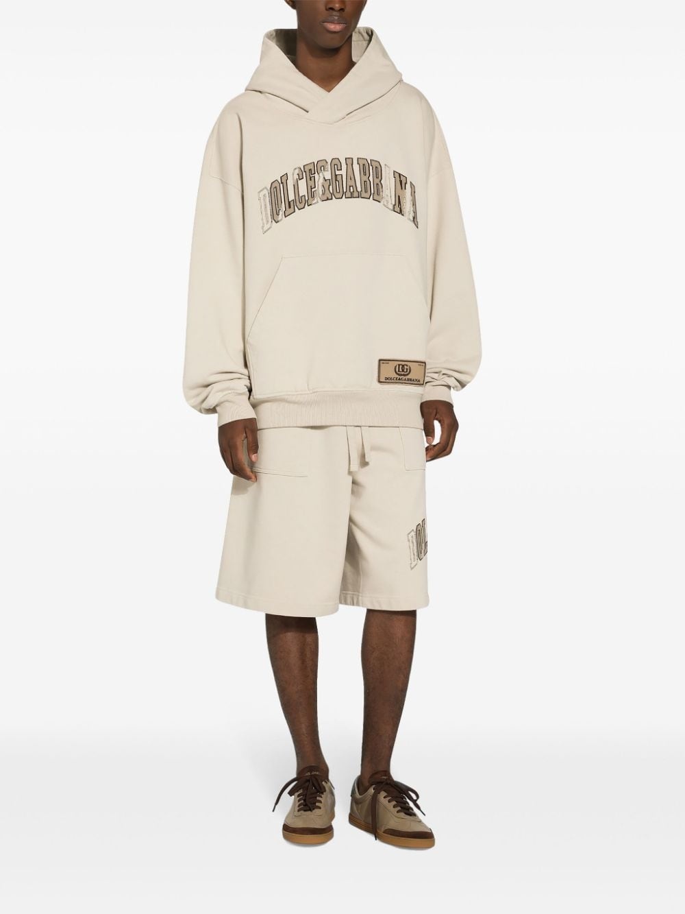 logo-embroidered cotton track shorts - 2