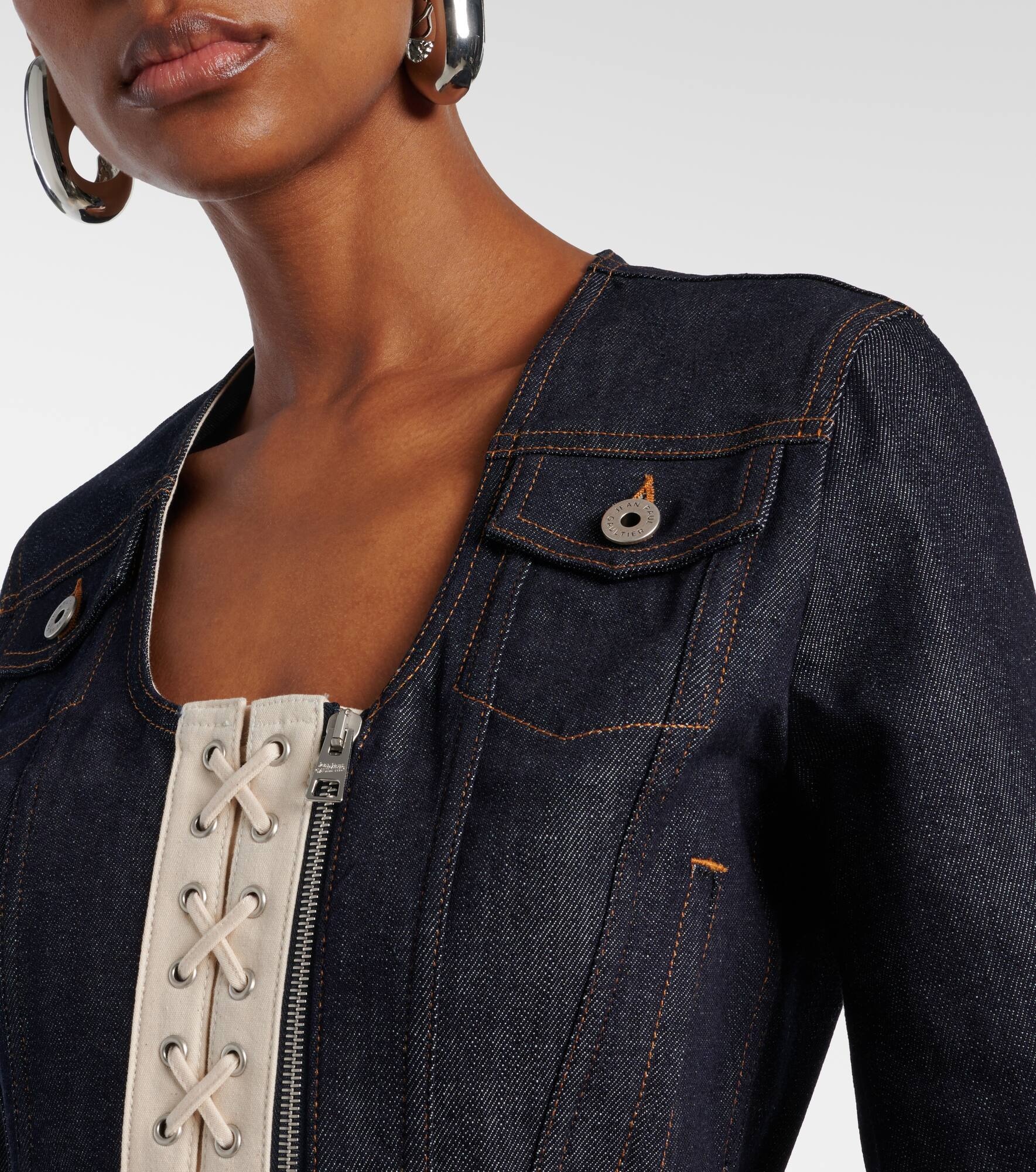 Lace-up cropped denim jacket - 4